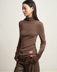 EP YAYING Brown Turtleneck Knit Top