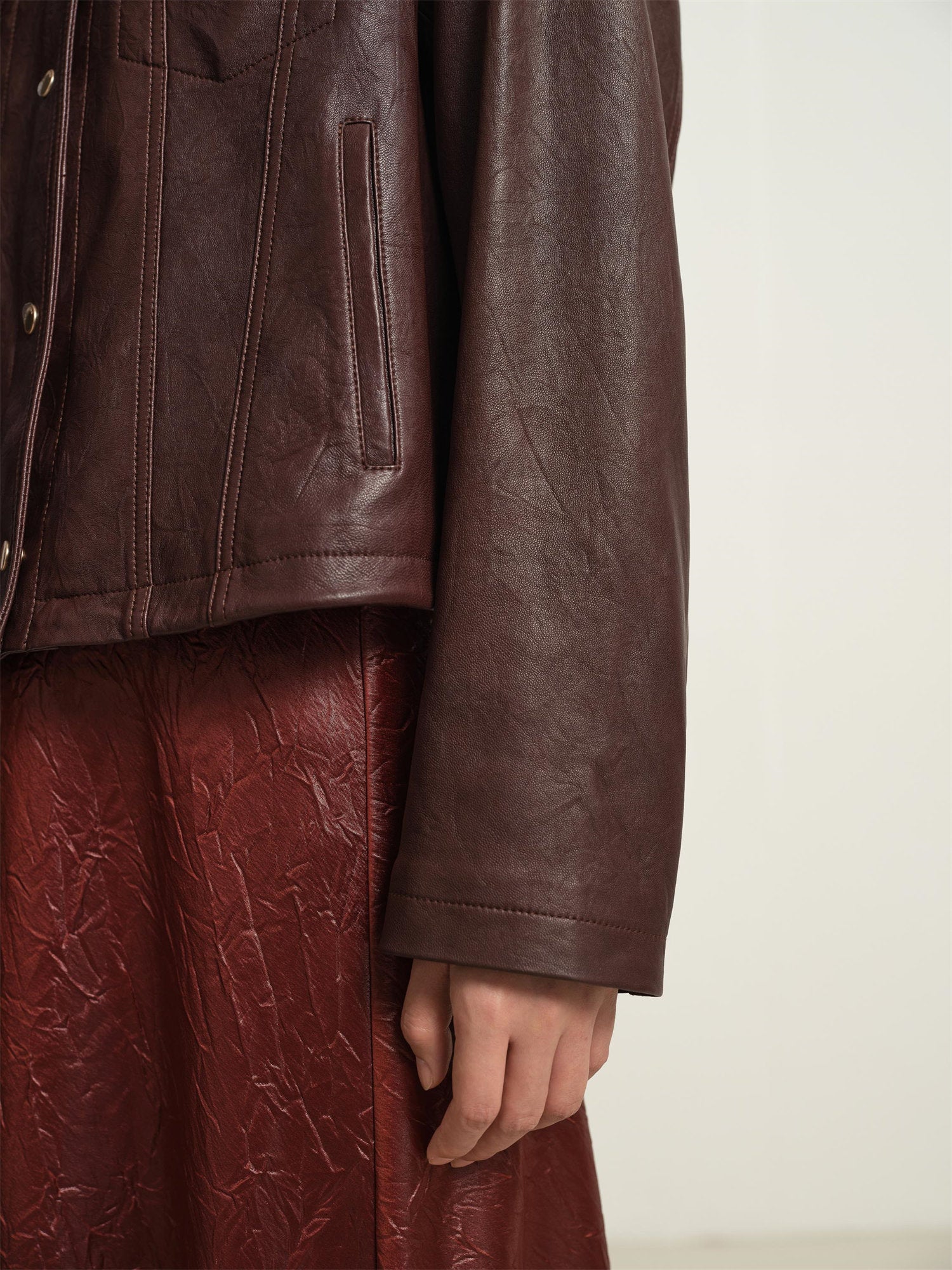 EP YAYING Leather Round Neck Leather Jacket