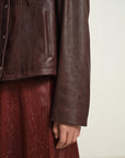EP YAYING Leather Round Neck Leather Jacket