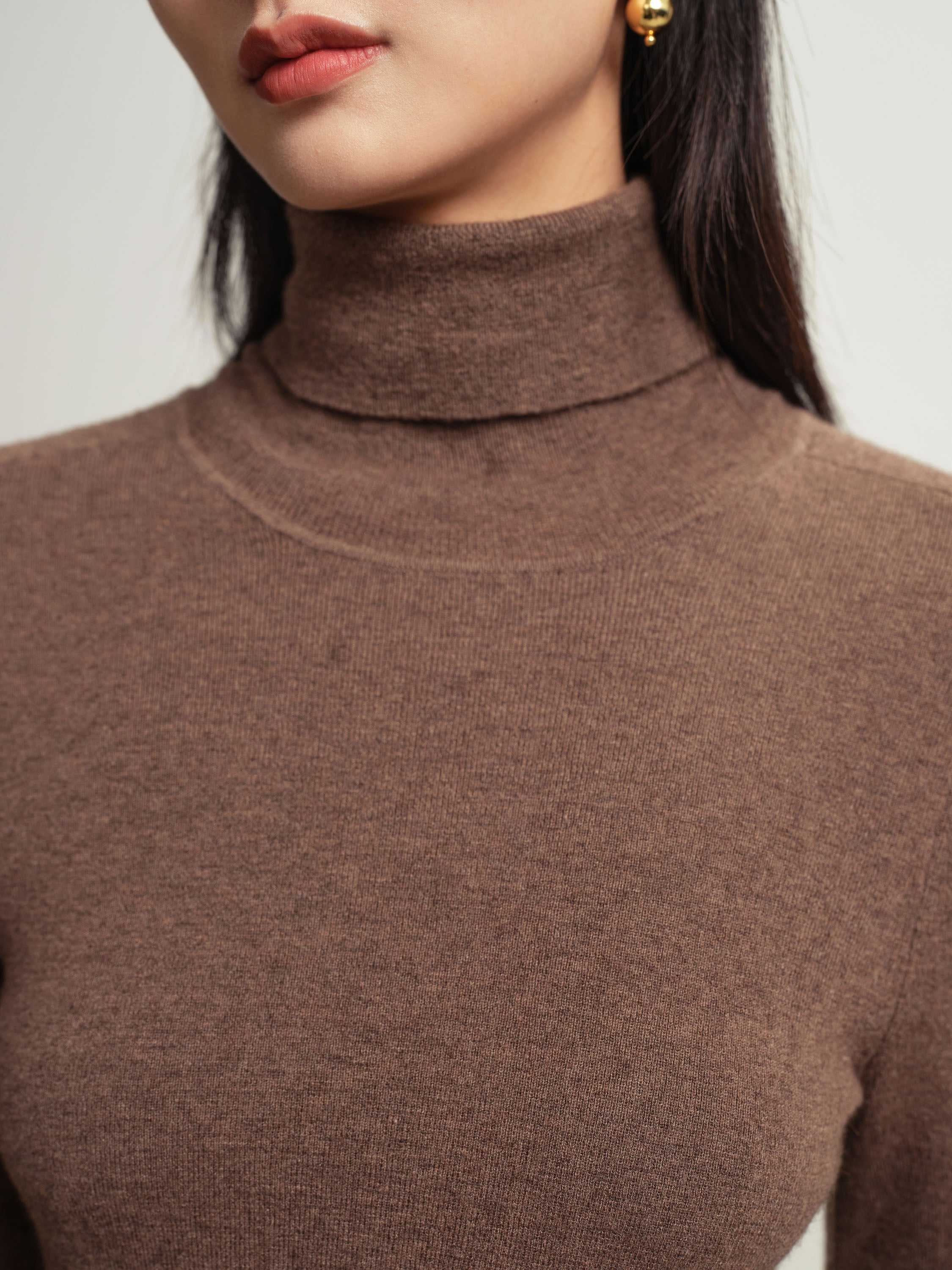 EP YAYING Brown Turtleneck Knit Top