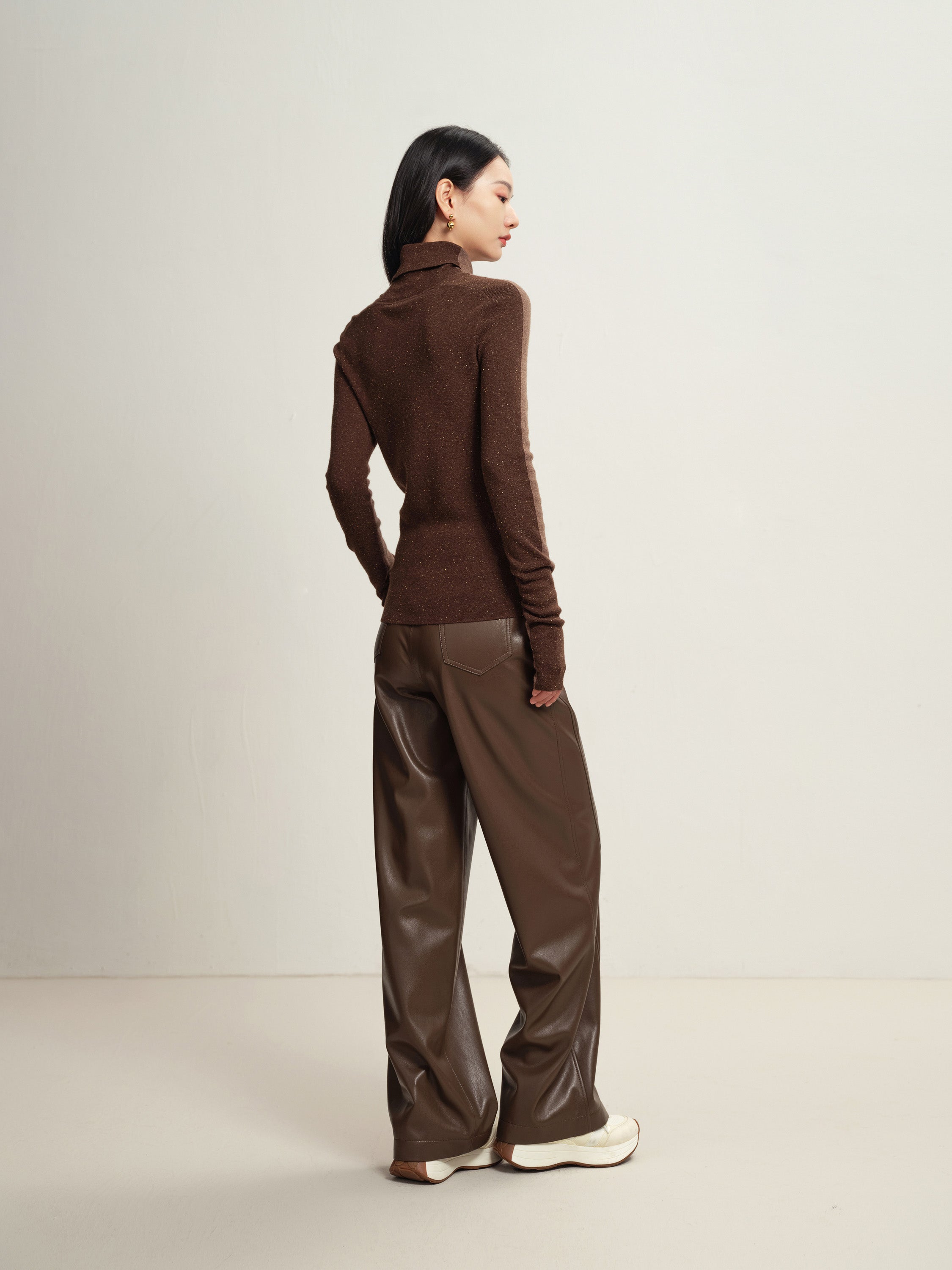 EP YAYING Brown Turtleneck Knit Top