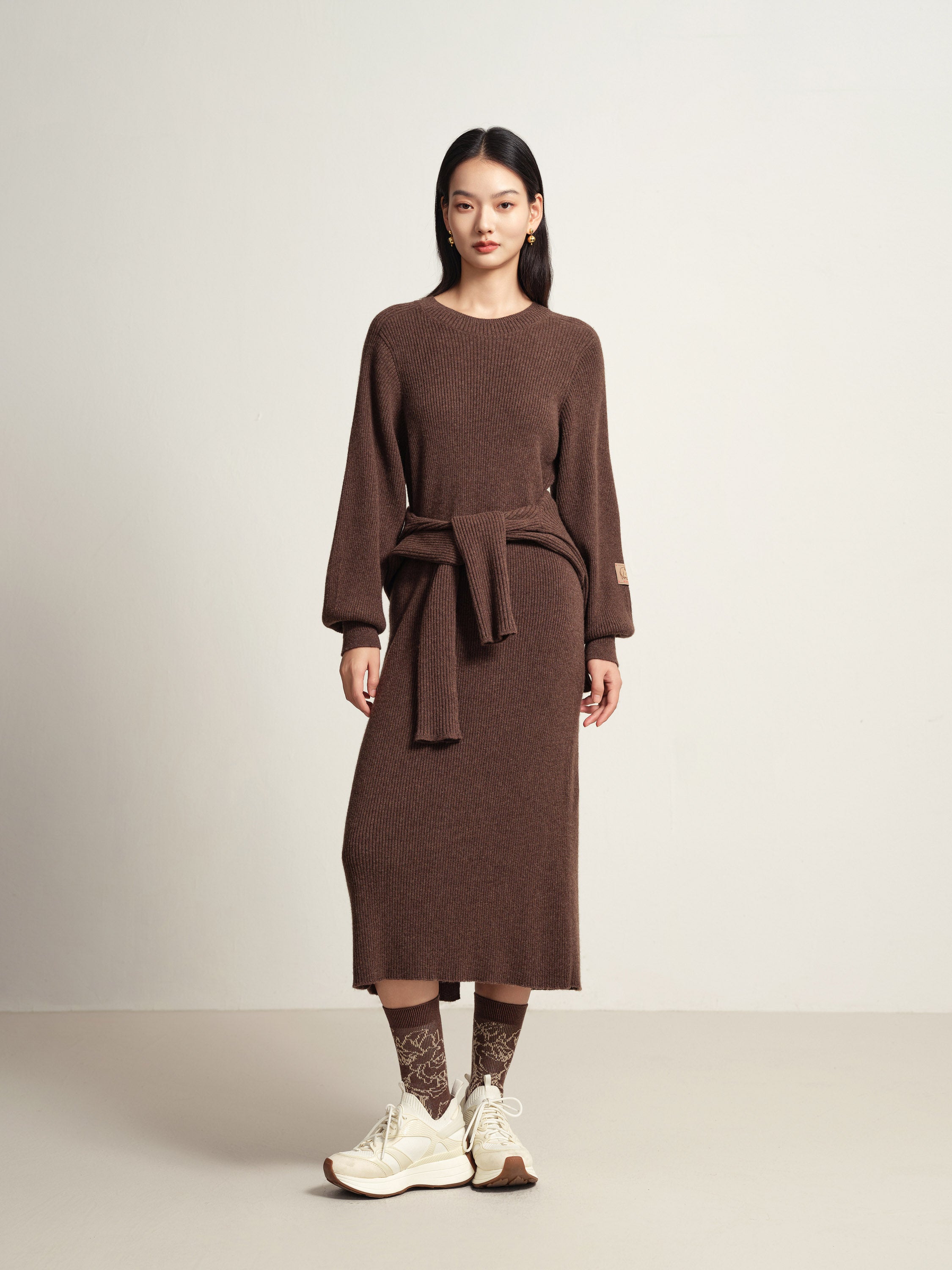 EP YAYING Brown Knit Dress