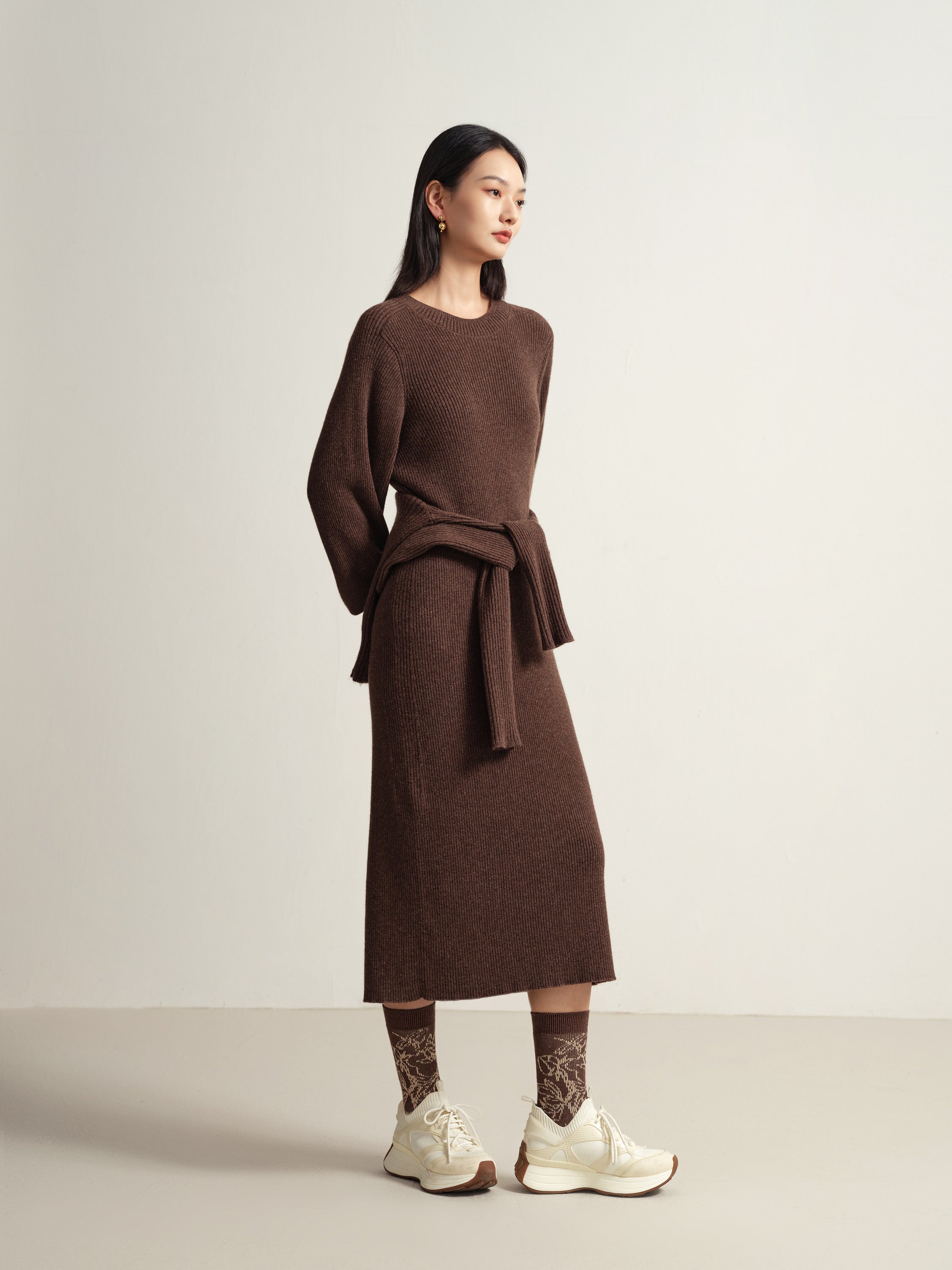 EP YAYING Brown Knit Dress