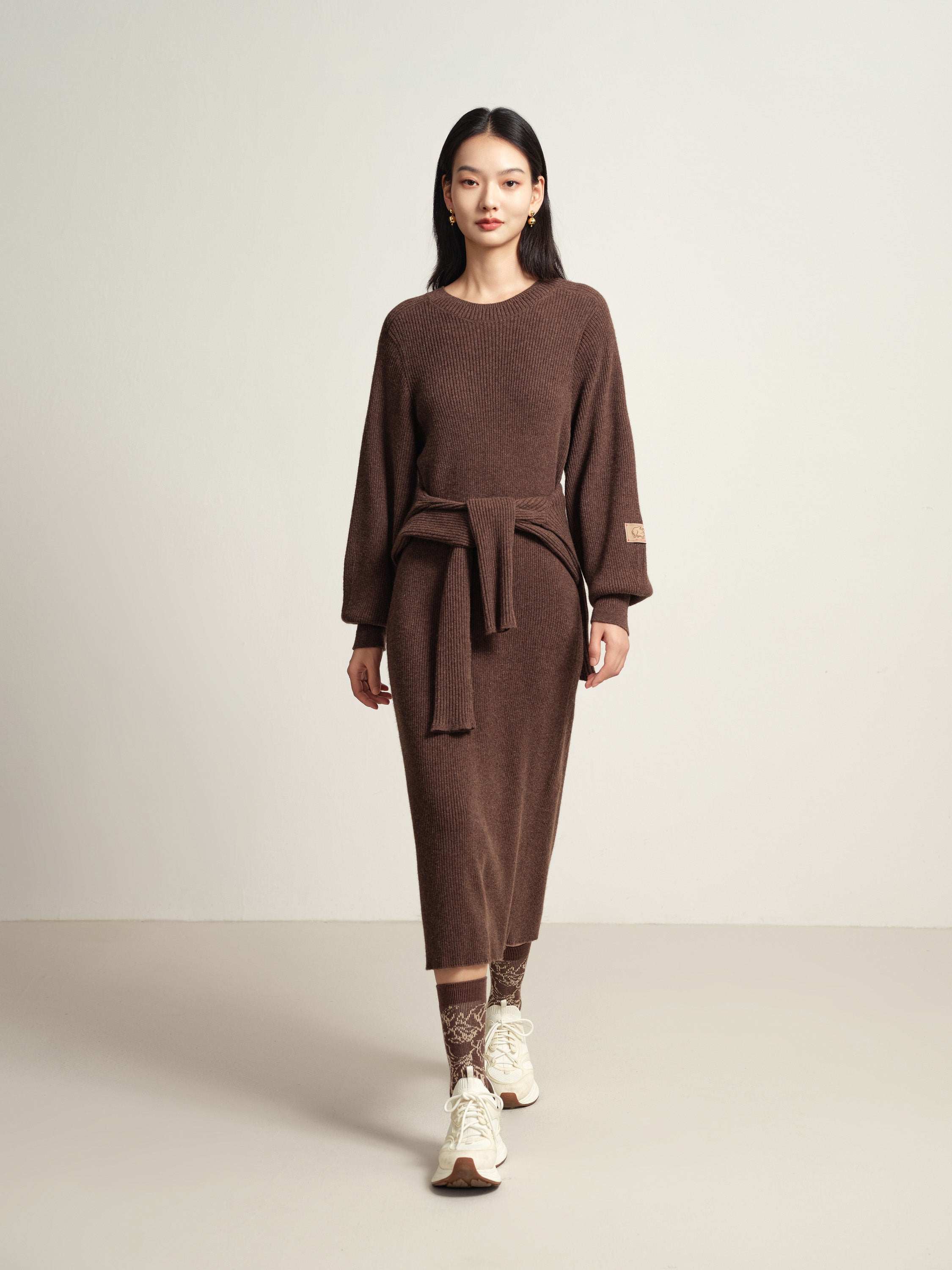 EP YAYING Brown Knit Dress