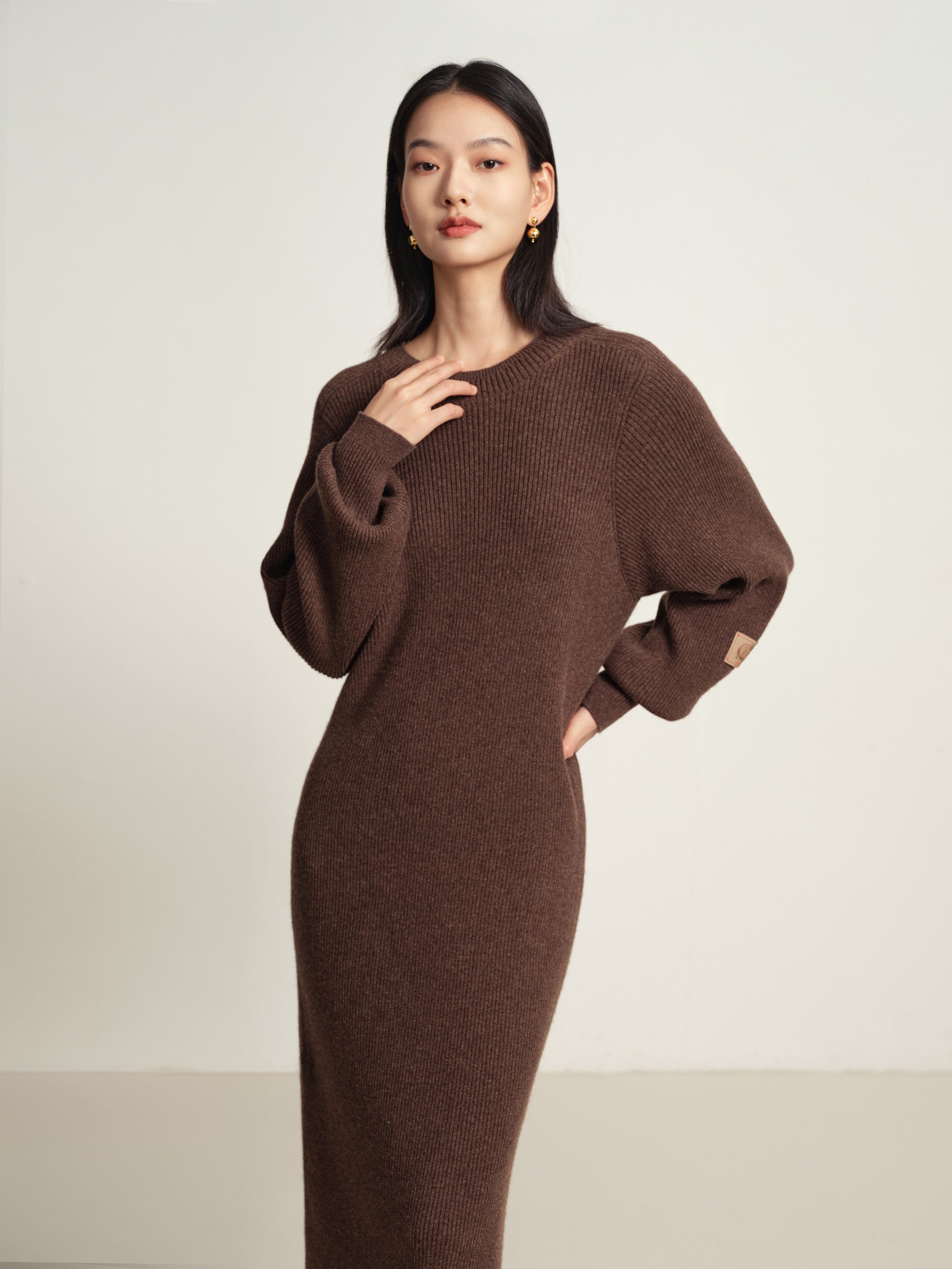 EP YAYING Brown Knit Dress