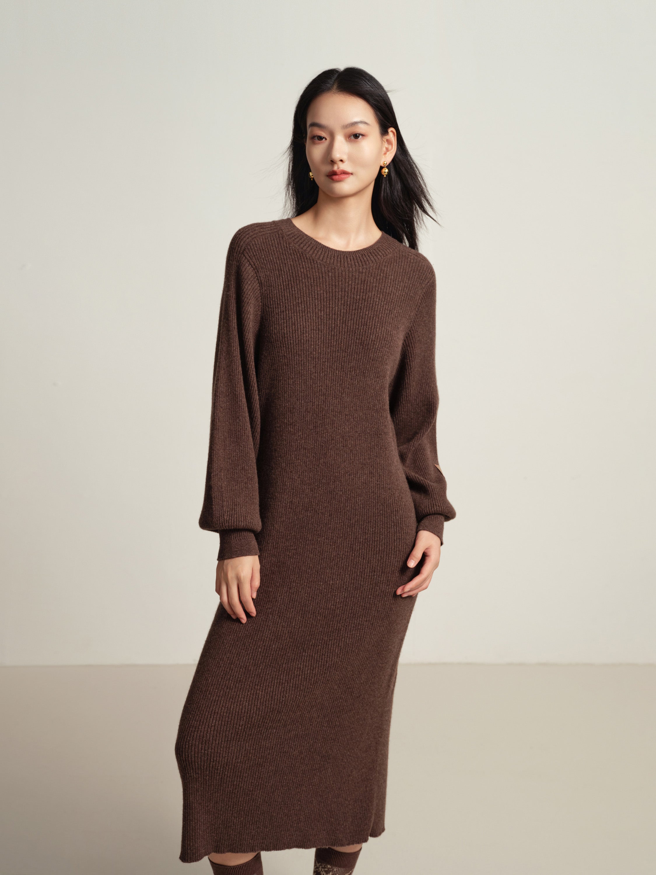 EP YAYING Brown Knit Dress