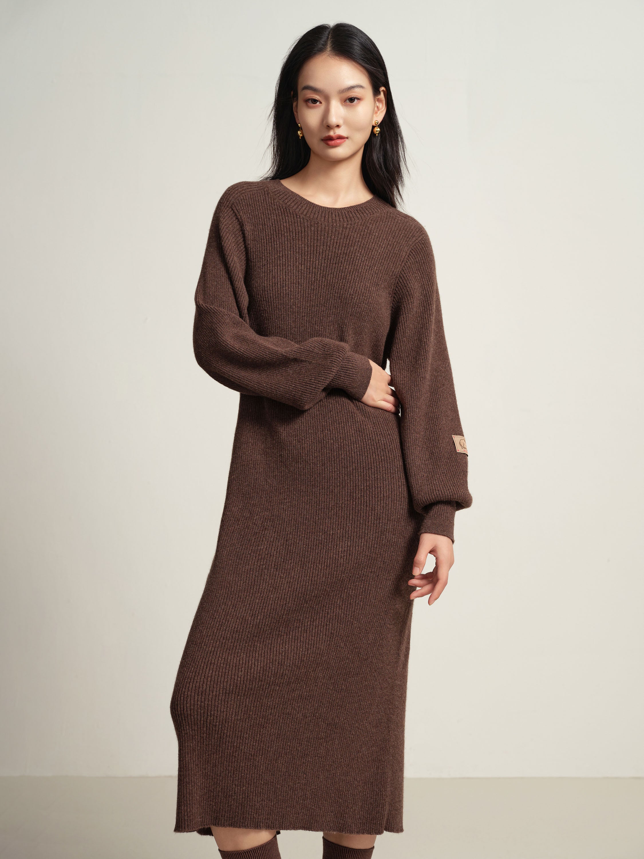 EP YAYING Brown Knit Dress