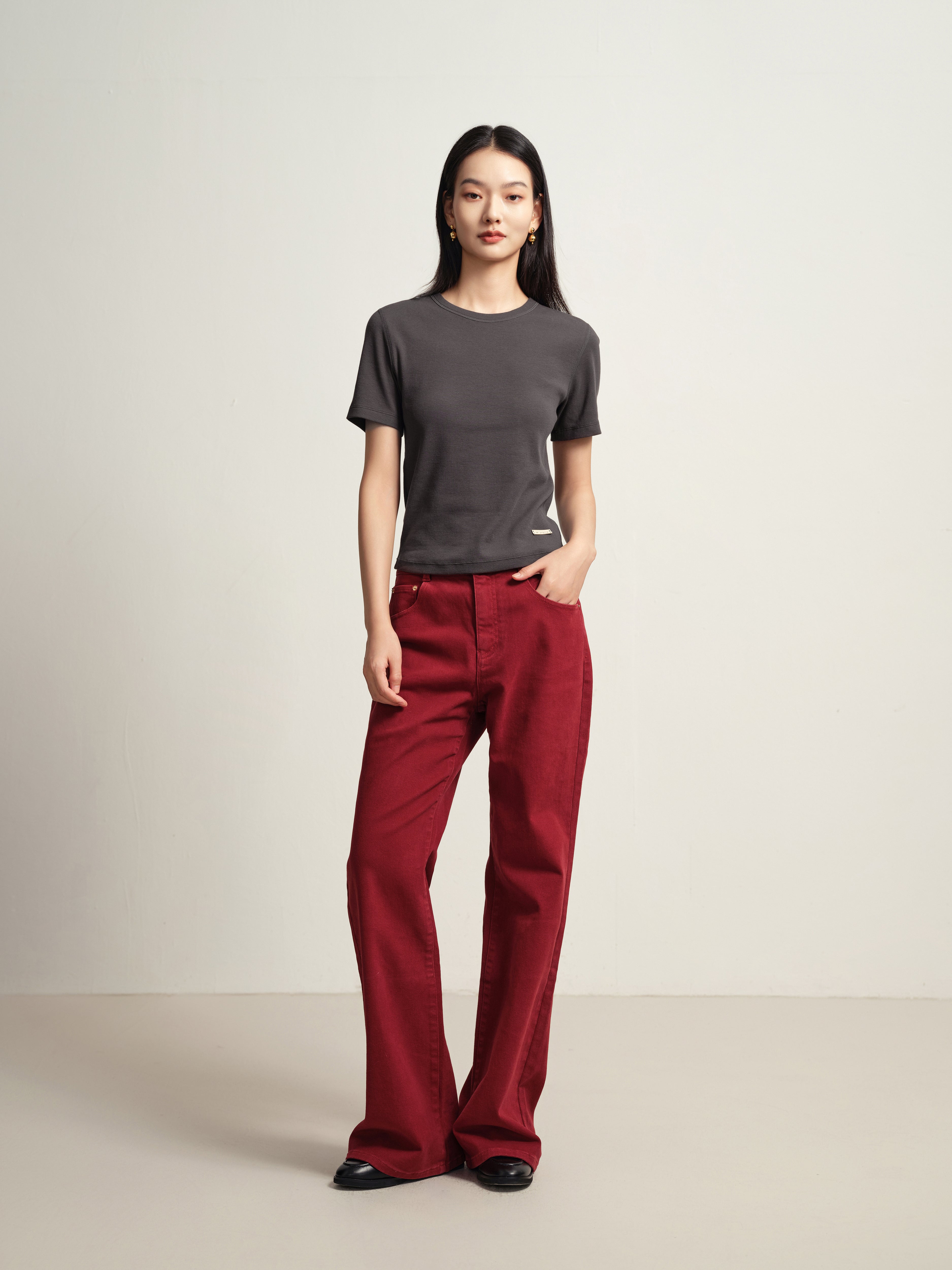 EP YAYING Red Slim Fit Pants