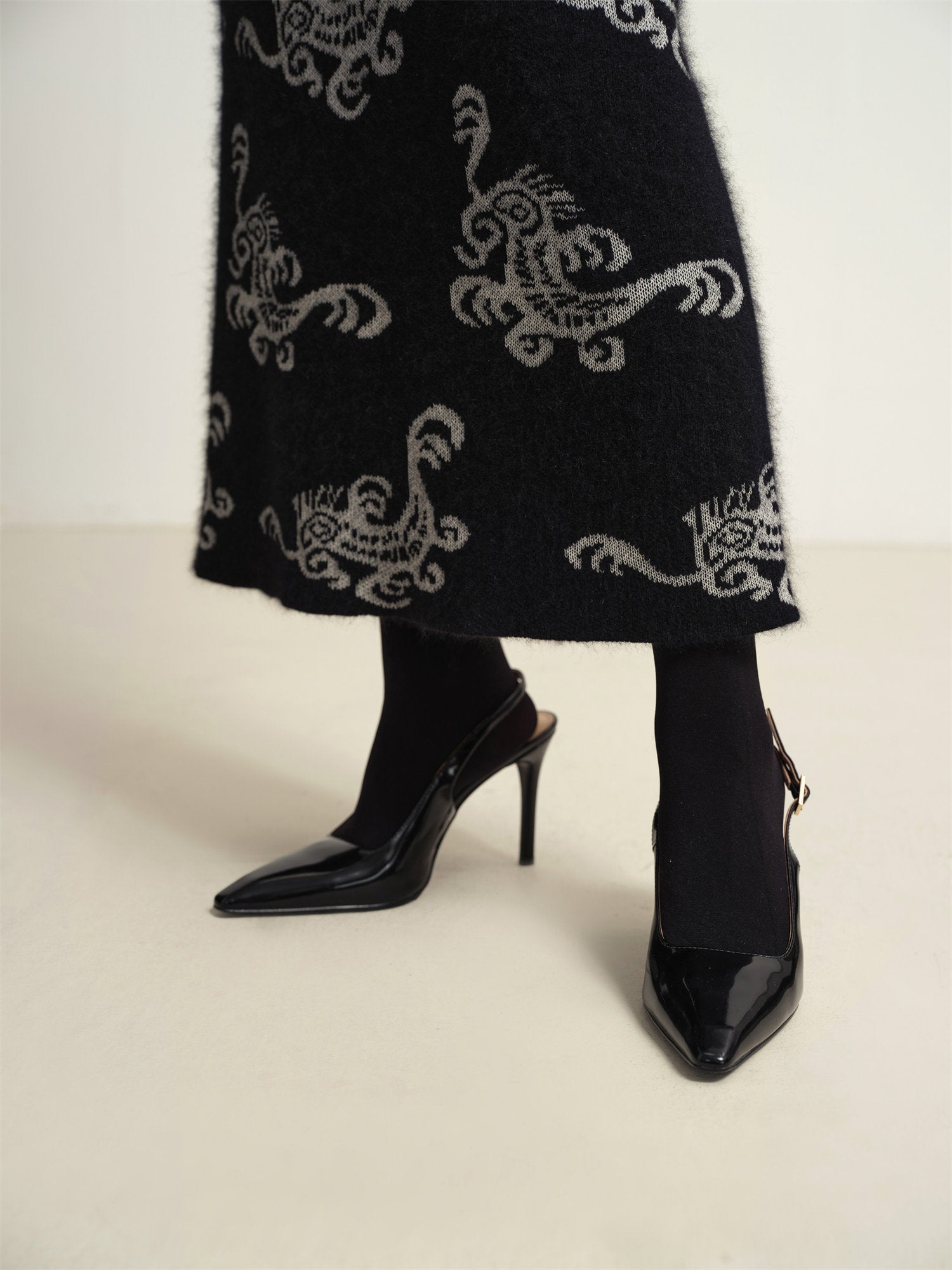 EP YAYING Jacquard Knitted Midi Skirt