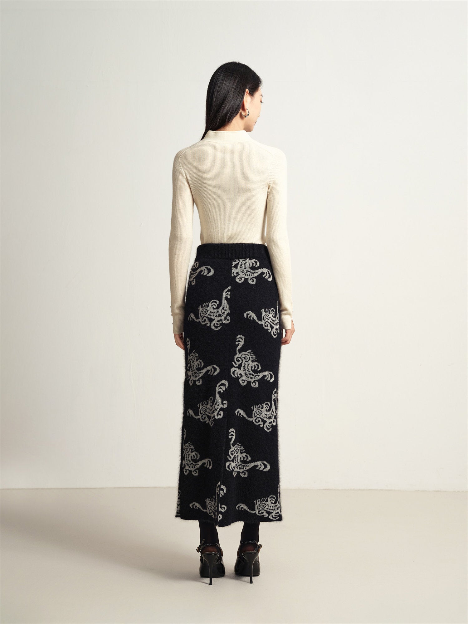 EP YAYING Jacquard Knitted Midi Skirt