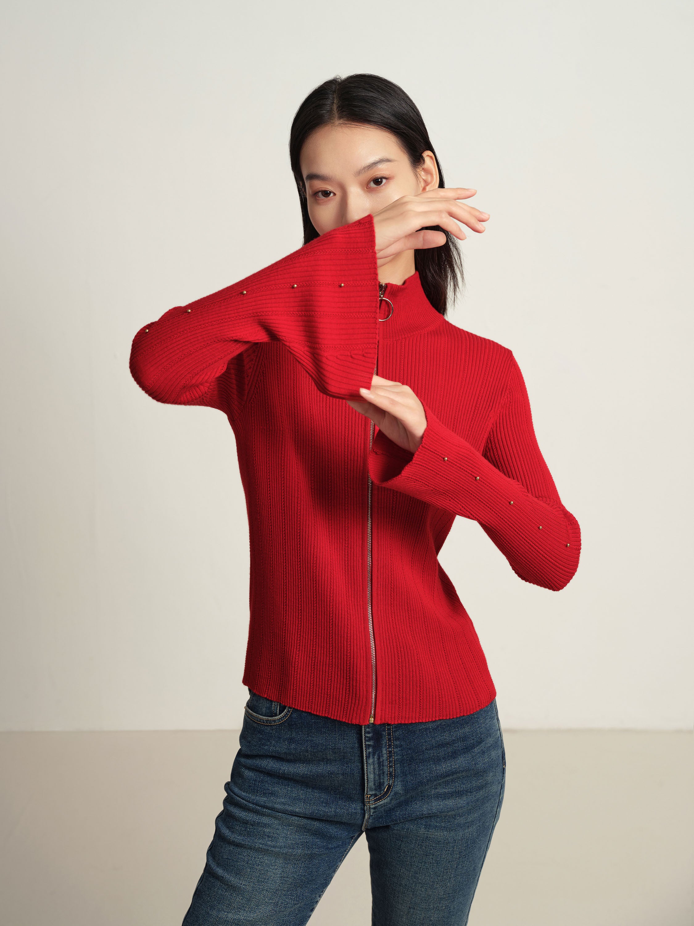 EP YAYING Red Knit Sweater
