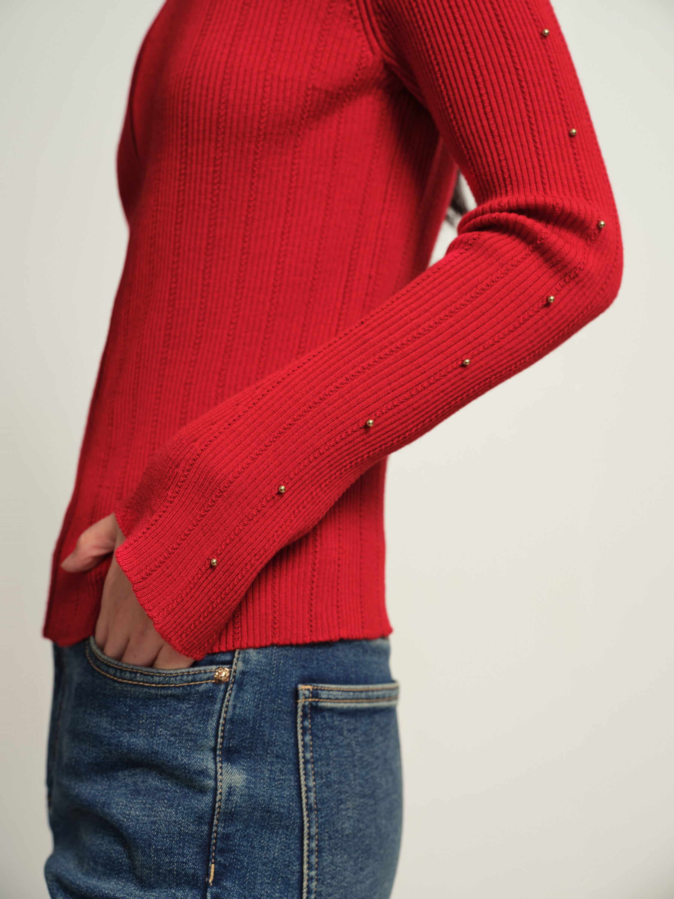 EP YAYING Red Knit Sweater