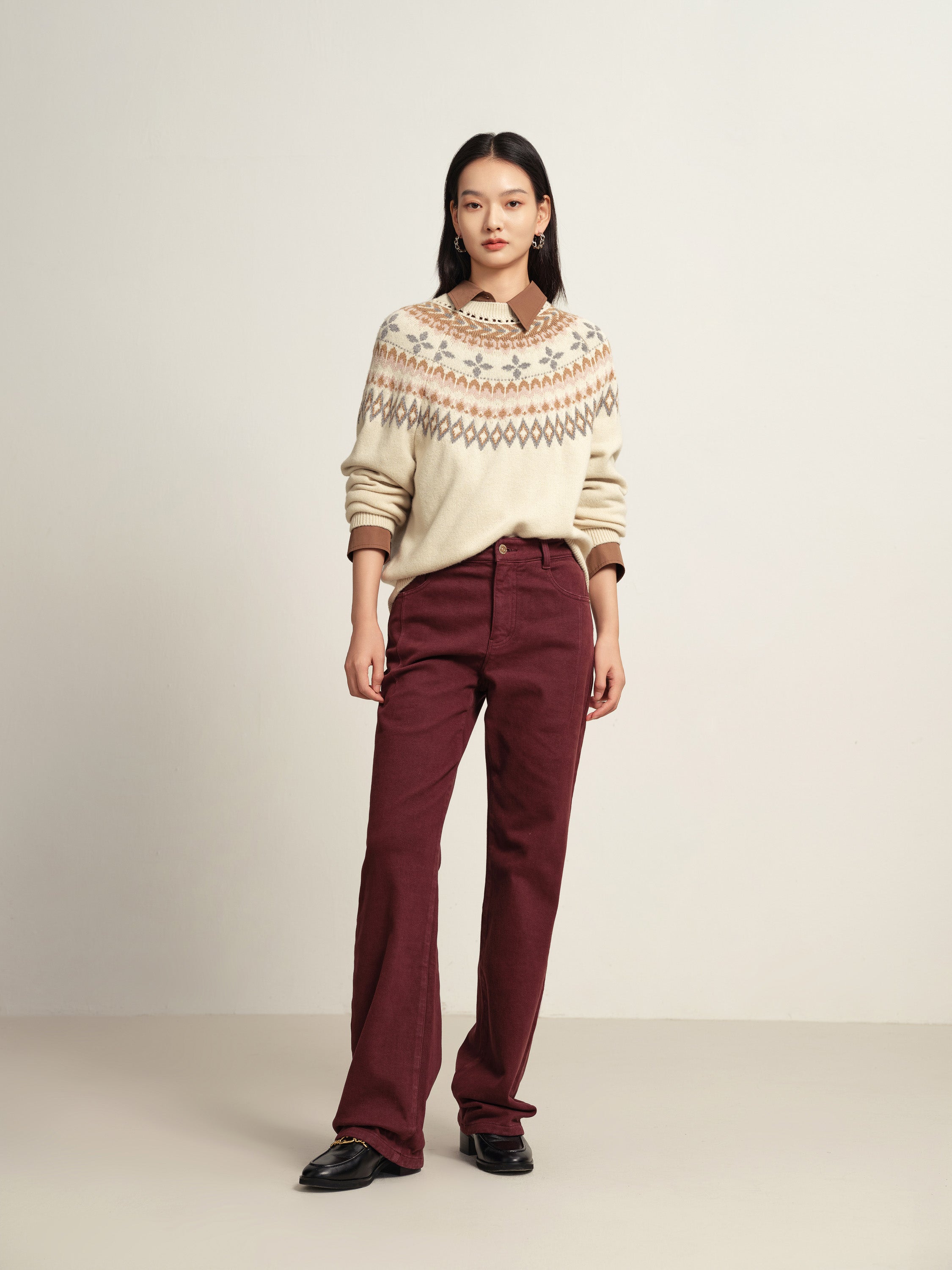 EP YAYING Burgundy Slim Fit Pants
