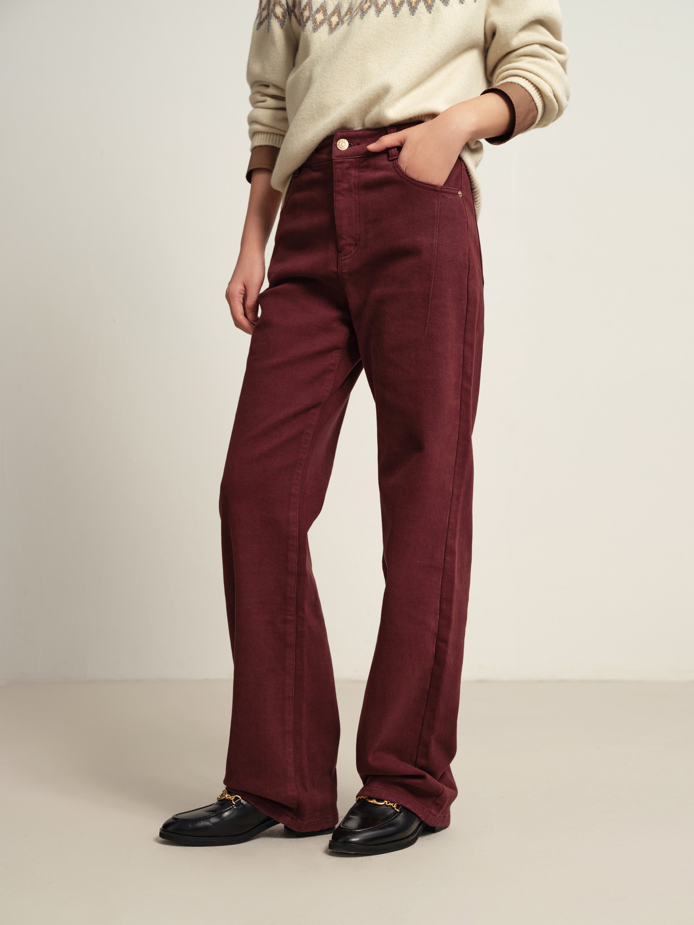 EP YAYING Burgundy Slim Fit Pants