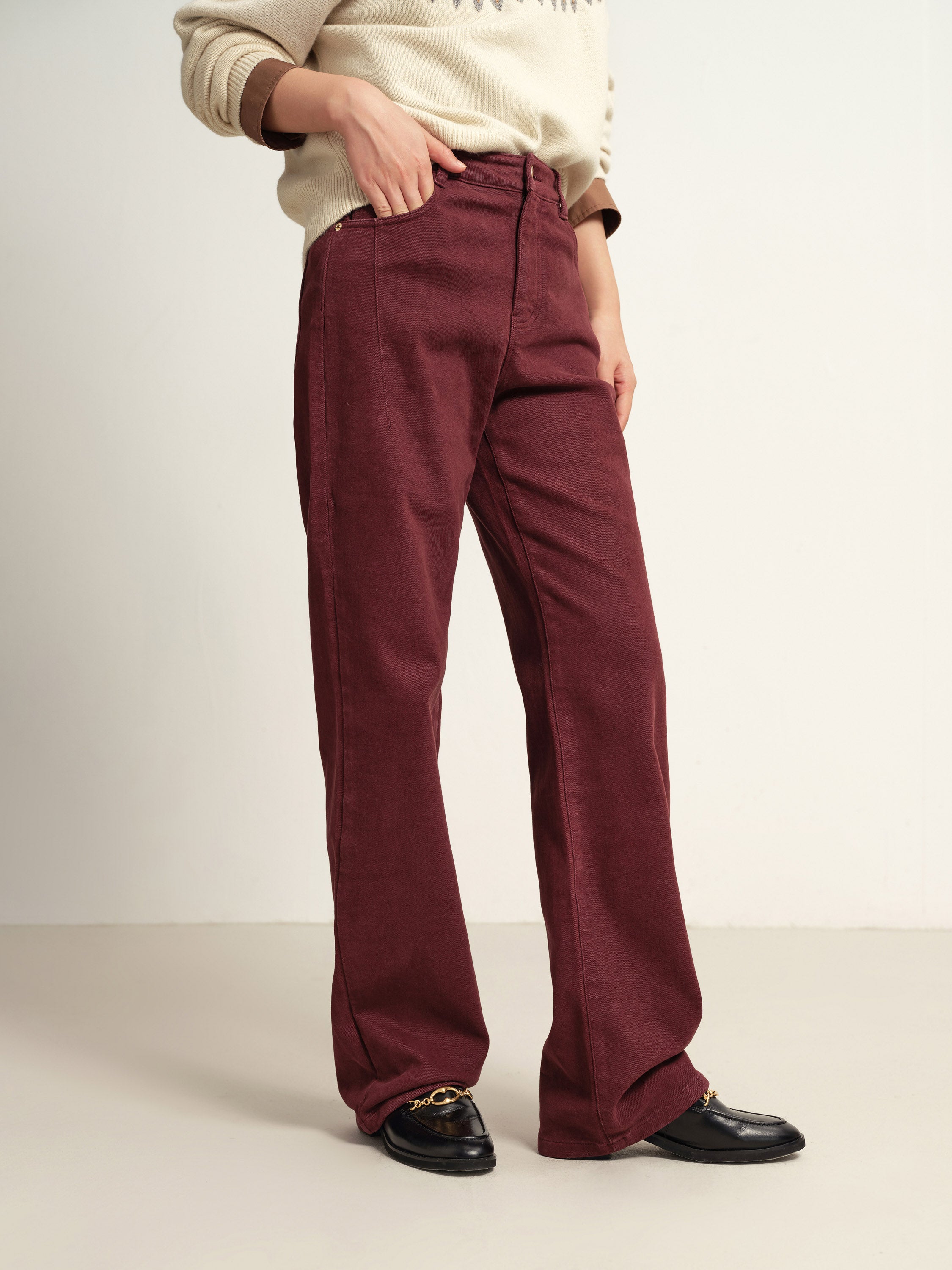 EP YAYING Burgundy Slim Fit Pants