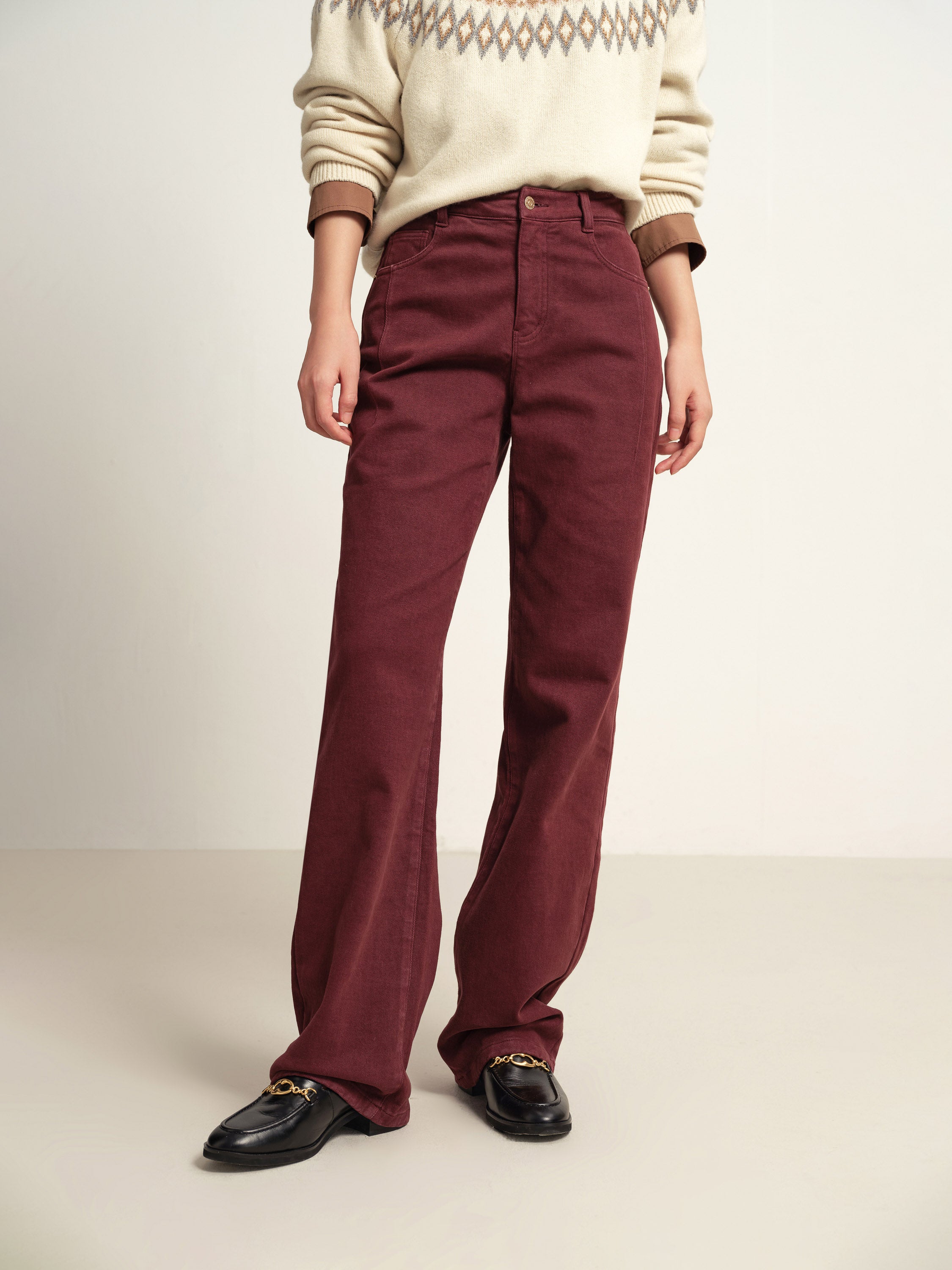 EP YAYING Burgundy Slim Fit Pants