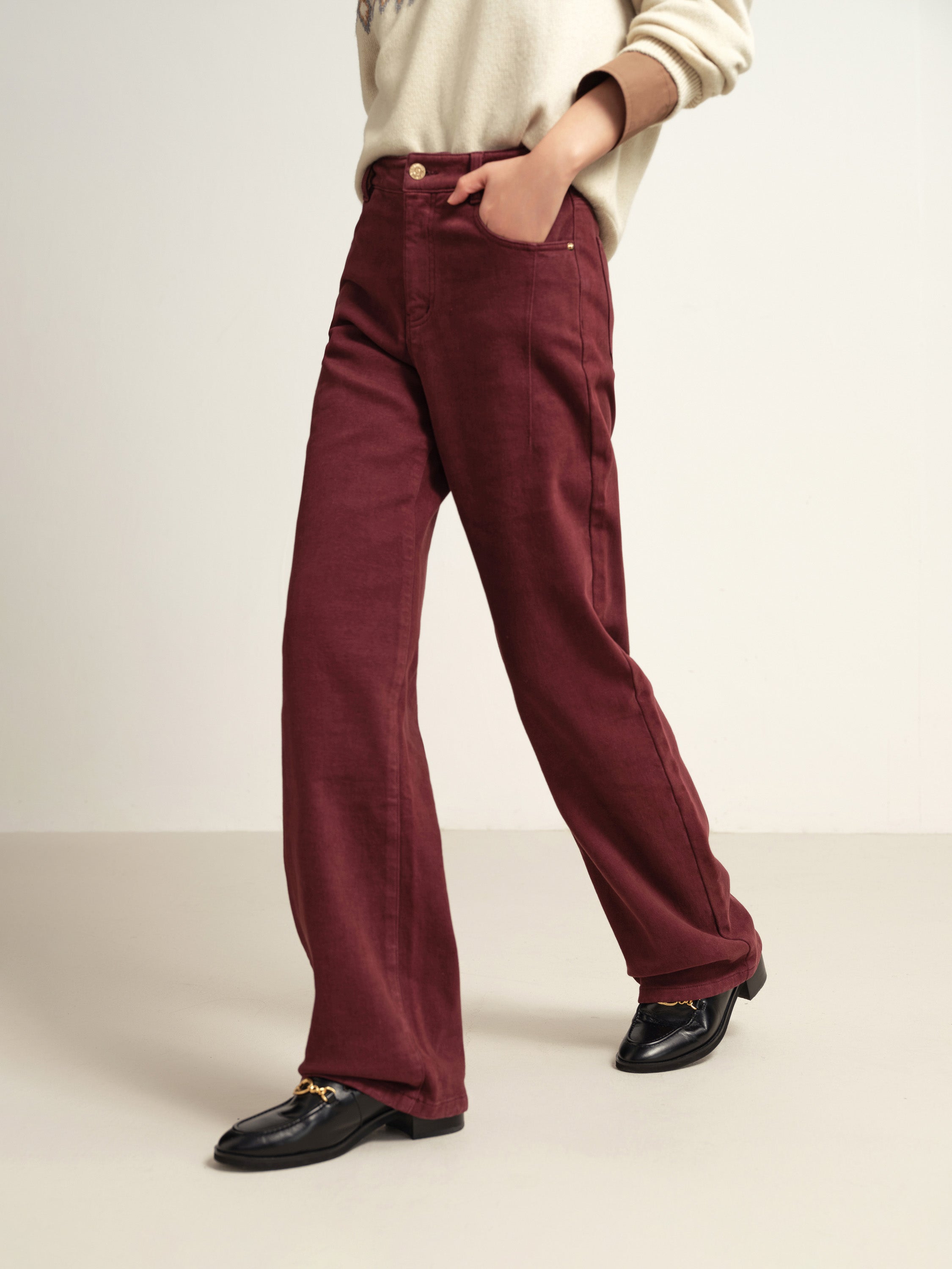 EP YAYING Burgundy Slim Fit Pants