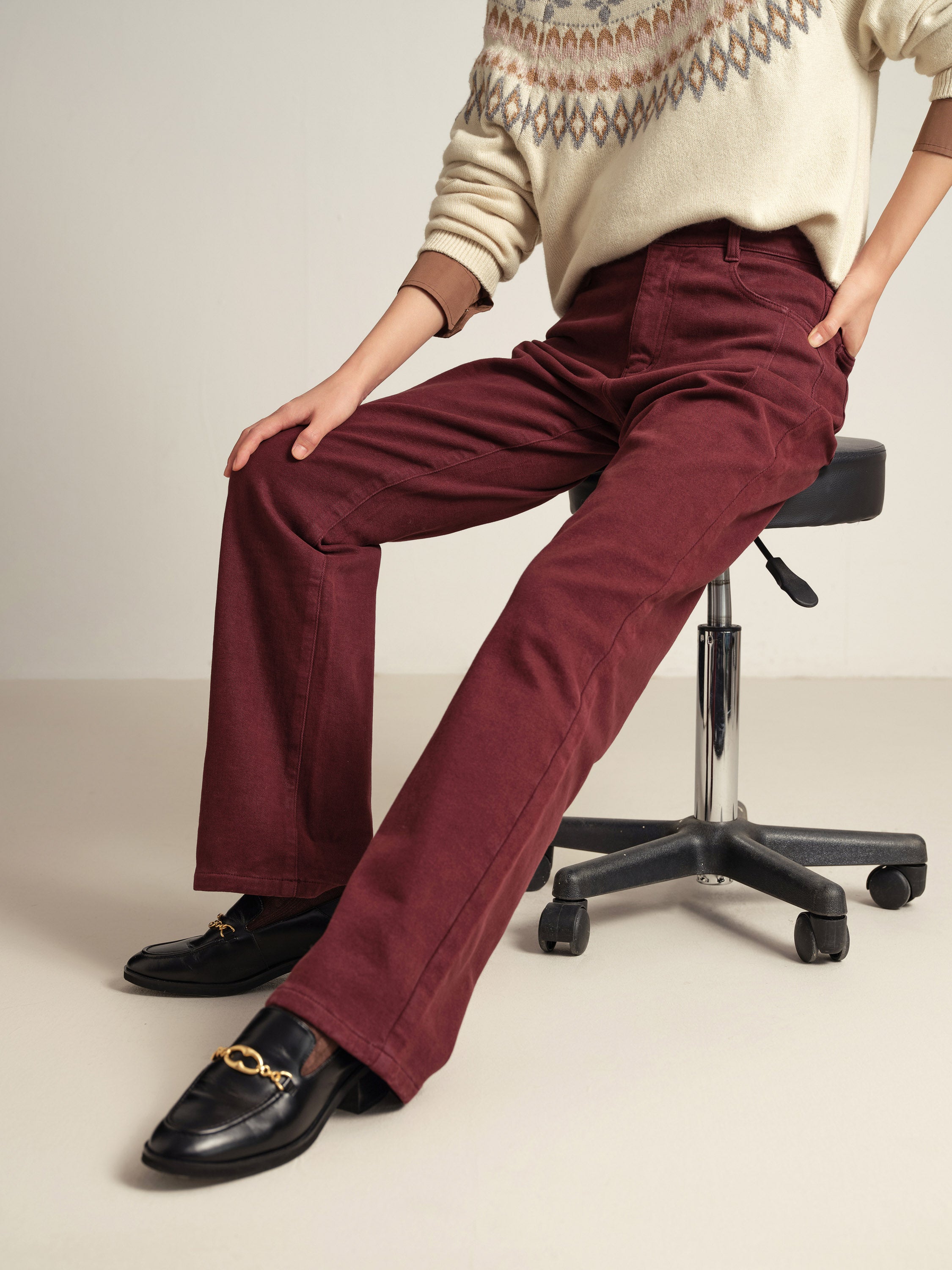 EP YAYING Burgundy Slim Fit Pants