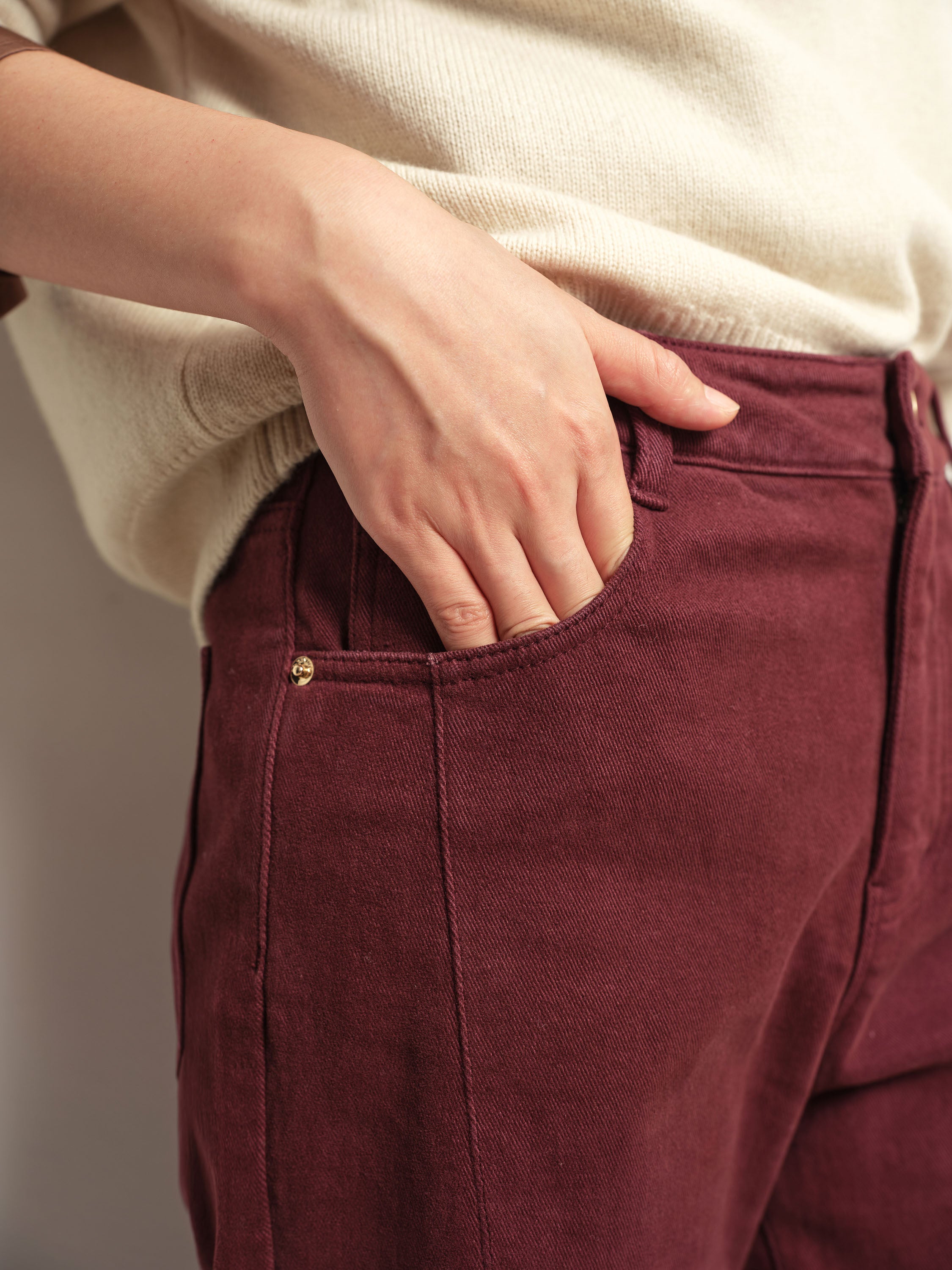 EP YAYING Burgundy Slim Fit Pants