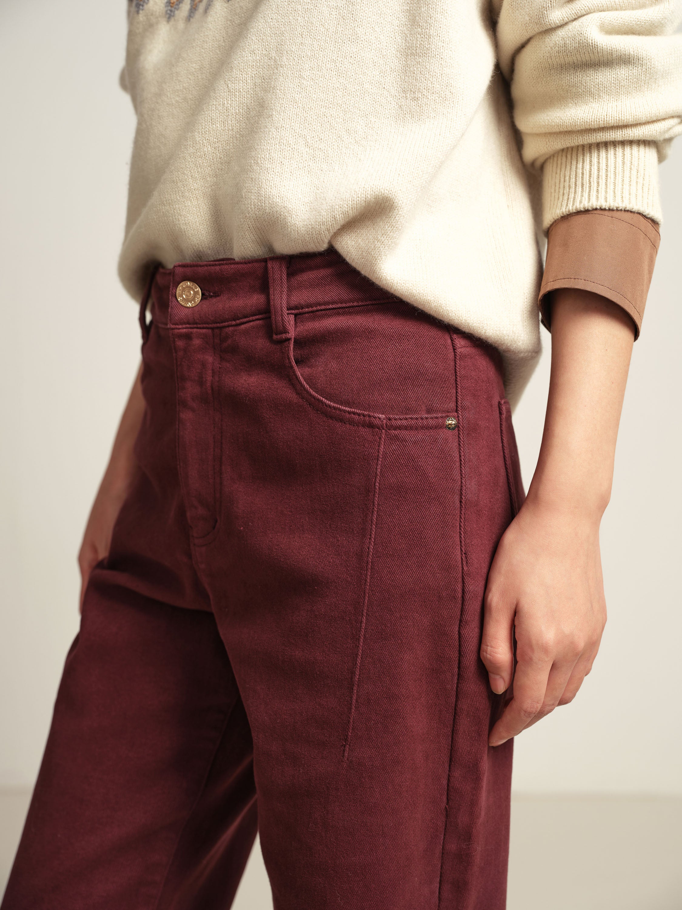 EP YAYING Burgundy Slim Fit Pants