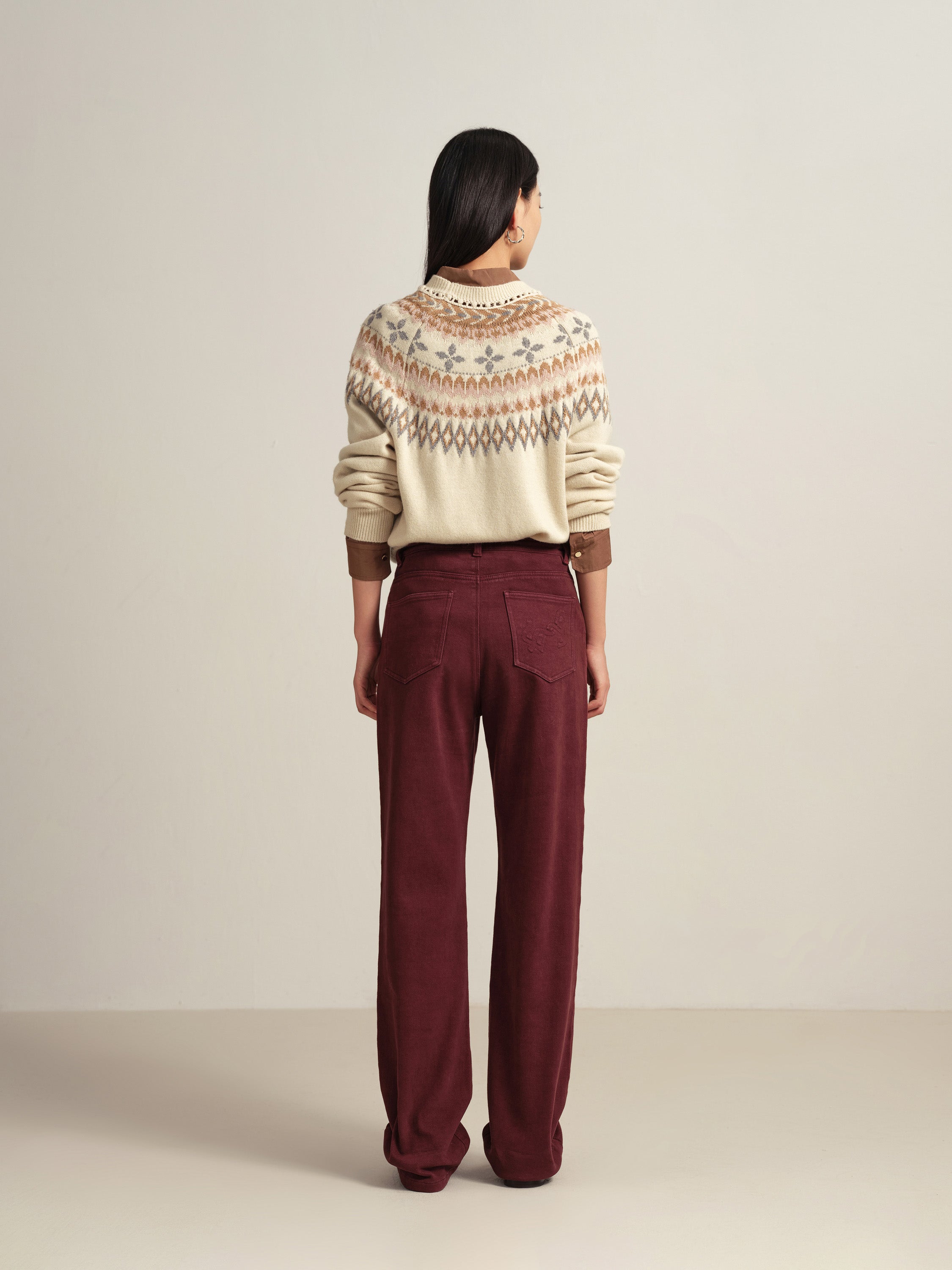 EP YAYING Burgundy Slim Fit Pants