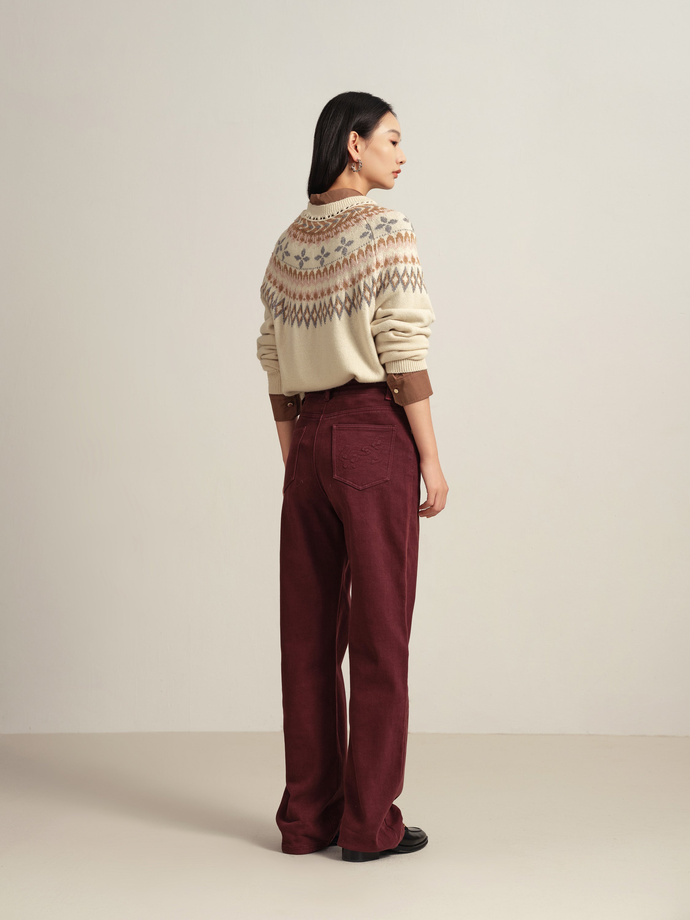 EP YAYING Burgundy Slim Fit Pants