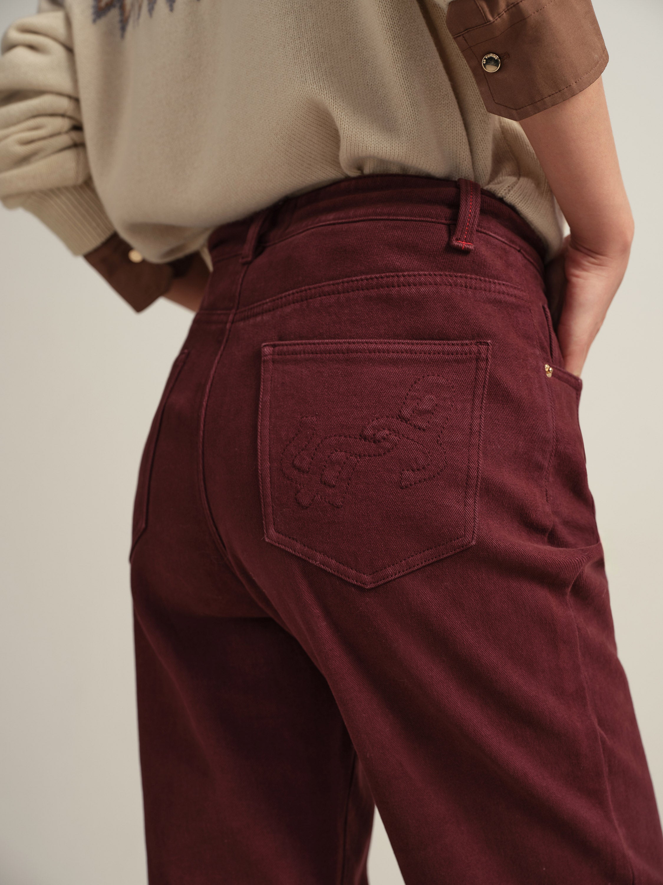 EP YAYING Burgundy Slim Fit Pants