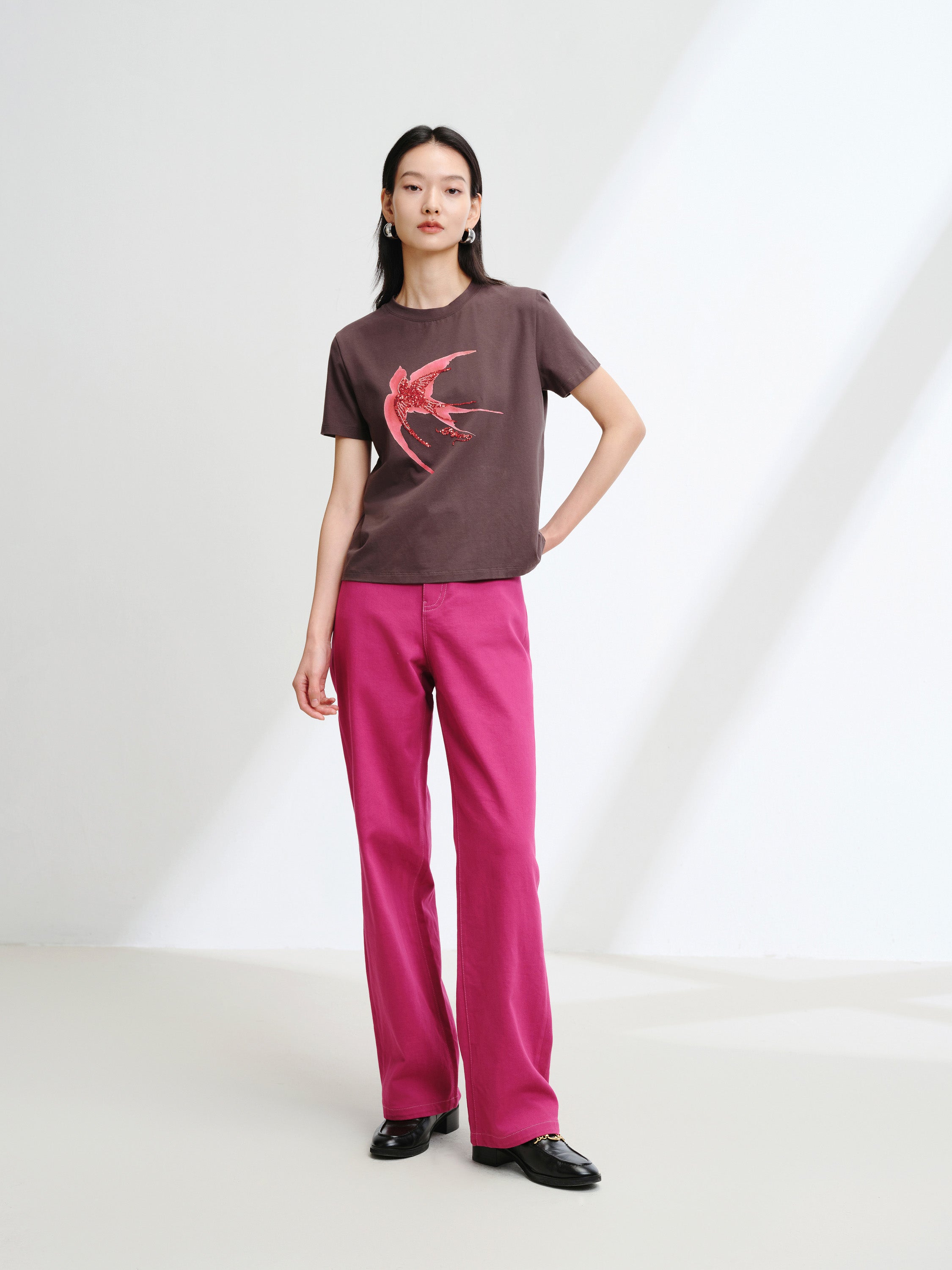EP YAYING Cotton graphic short-sleeve T-shirt
