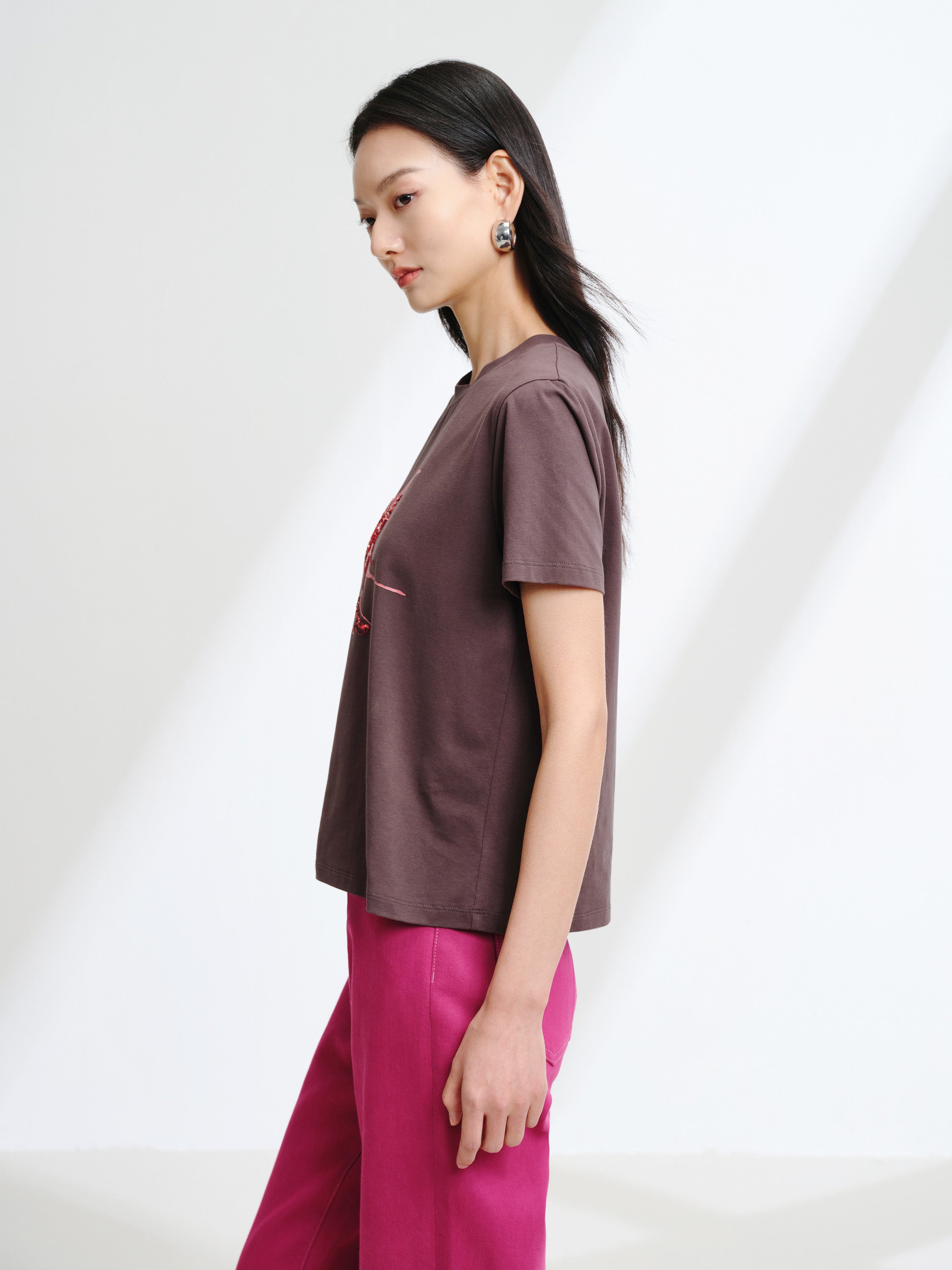 EP YAYING Cotton graphic short-sleeve T-shirt