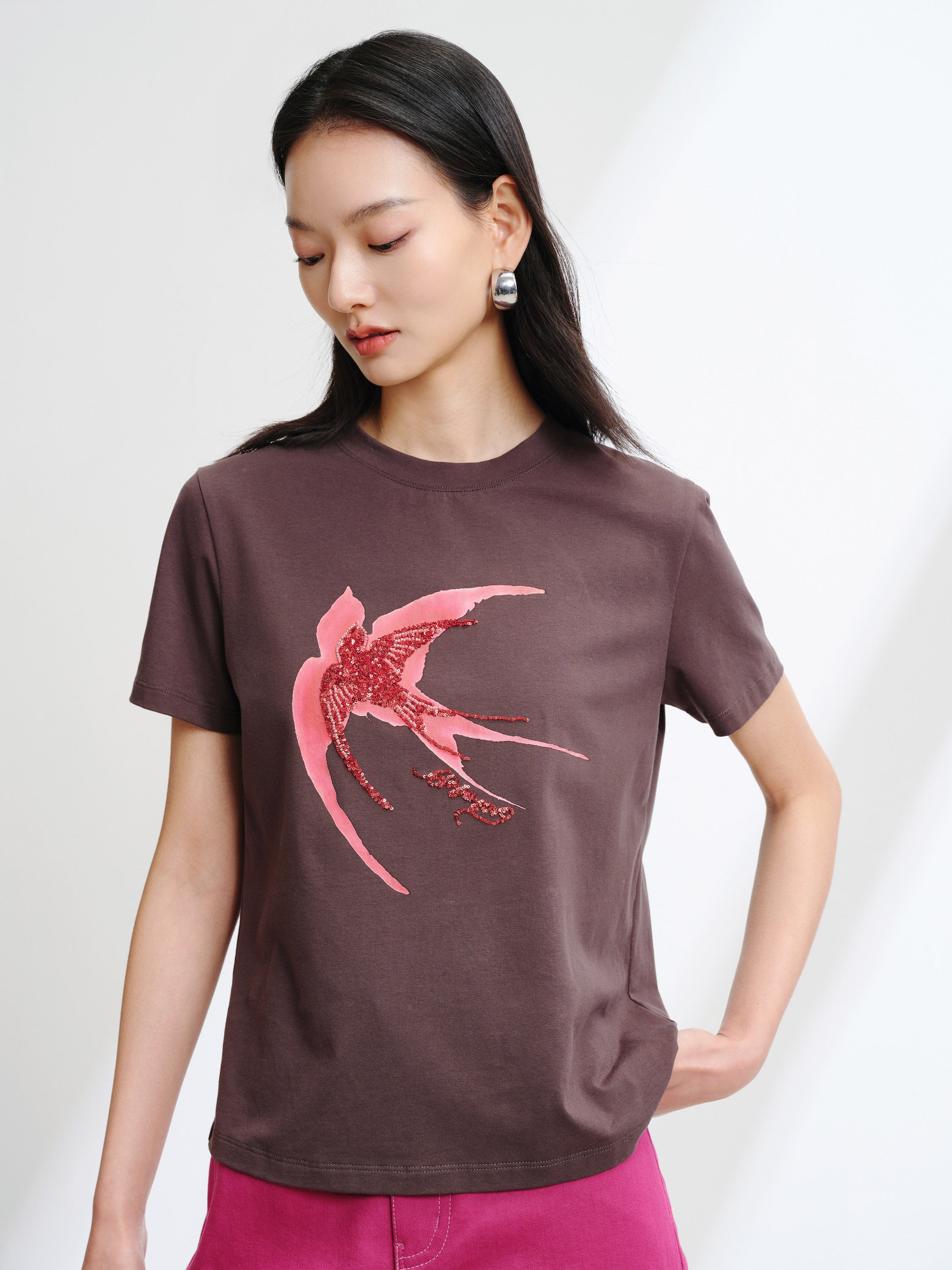 EP YAYING Cotton graphic short-sleeve T-shirt