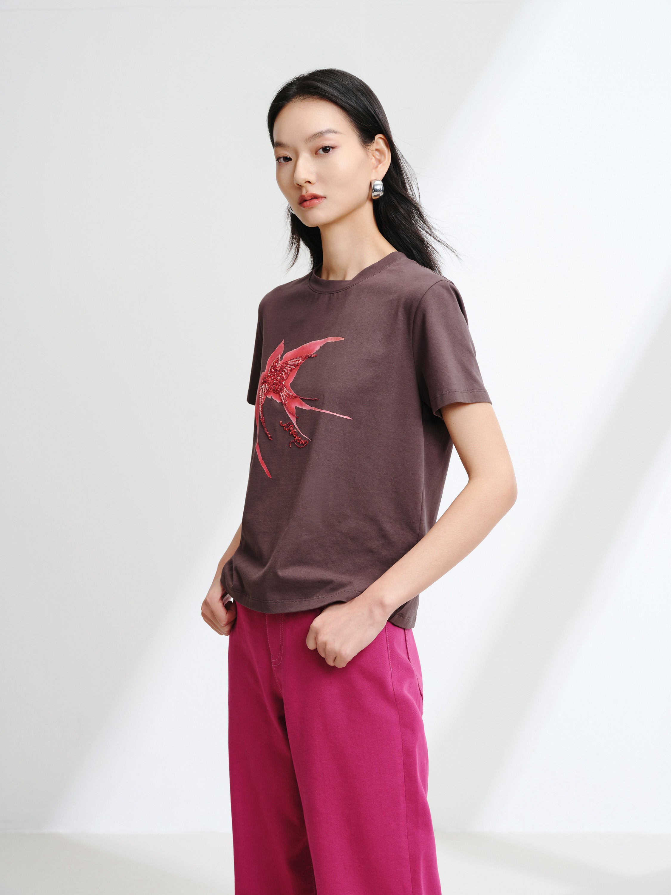EP YAYING Cotton graphic short-sleeve T-shirt