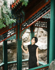 EP YAYING Embroidered Chinese Style Neo-Chinese Black Cheongsam Dress