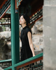 EP YAYING Embroidered Chinese Style Neo-Chinese Black Cheongsam Dress