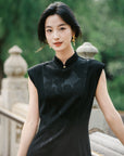 EP YAYING Embroidered Chinese Style Neo-Chinese Black Cheongsam Dress