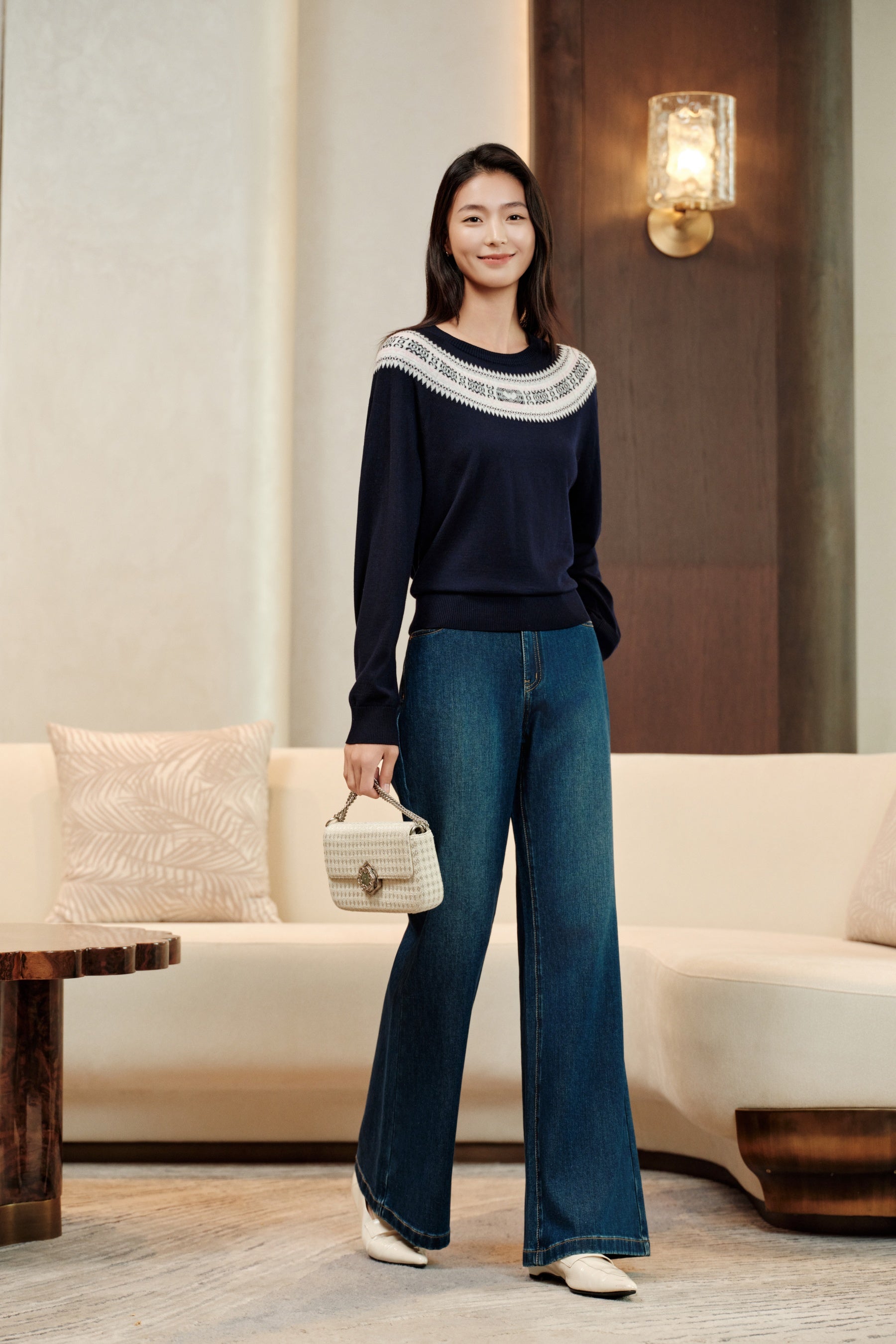 YAYING Golden Wool Fair Isle Knit Sweater