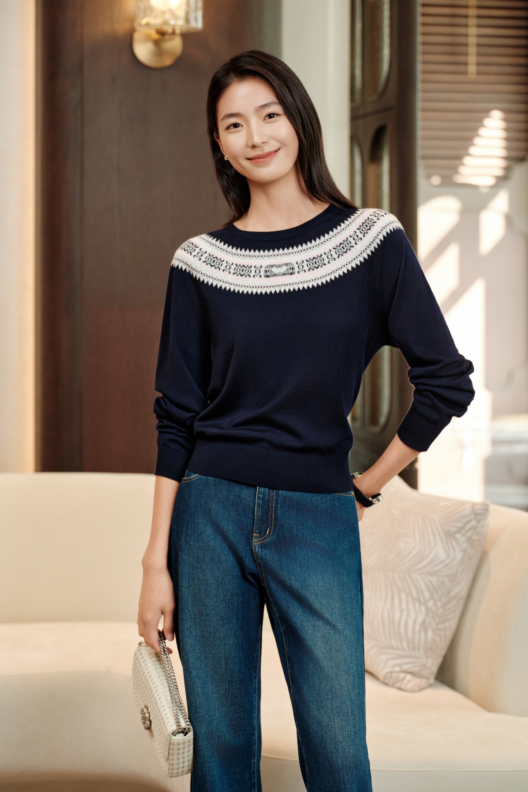 YAYING Golden Wool Fair Isle Knit Sweater