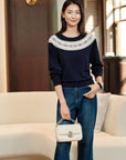 YAYING Golden Wool Fair Isle Knit Sweater