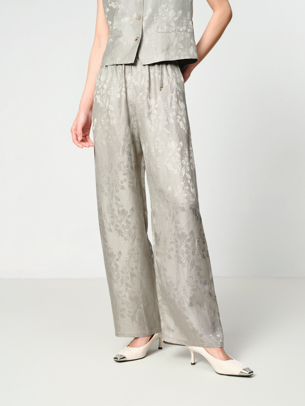 EP YAYING Linen Jacquard Wide-Leg Pants