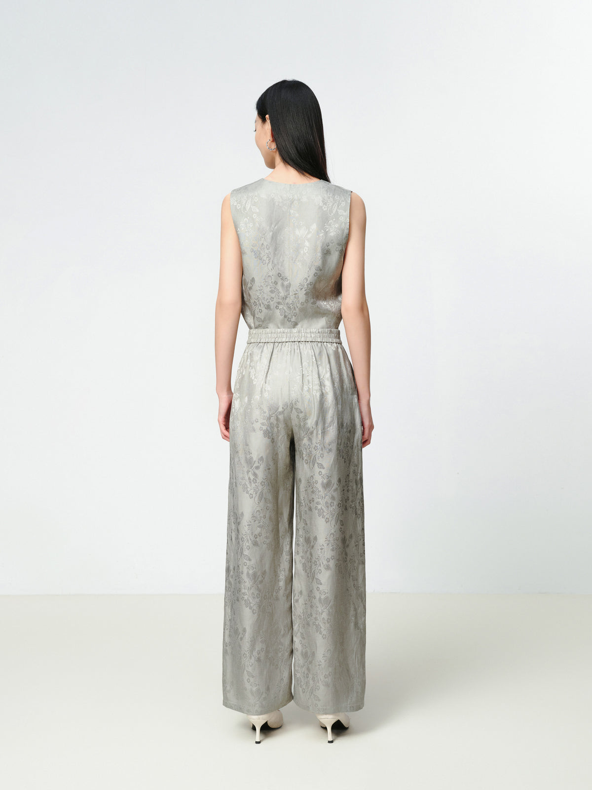 EP YAYING Linen Jacquard Wide-Leg Pants