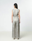 EP YAYING Linen Jacquard Wide-Leg Pants