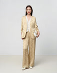 EP YAYING Mulberry Silk Jacquard 3/4 Sleeve Collarless Blazer Jacket