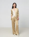 EP YAYING Mulberry Silk Jacquard 3/4 Sleeve Collarless Blazer Jacket