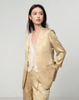 EP YAYING Mulberry Silk Jacquard 3/4 Sleeve Collarless Blazer Jacket