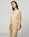 EP YAYING Mulberry Silk Jacquard 3/4 Sleeve Collarless Blazer Jacket