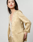EP YAYING Mulberry Silk Jacquard 3/4 Sleeve Collarless Blazer Jacket