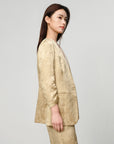 EP YAYING Mulberry Silk Jacquard 3/4 Sleeve Collarless Blazer Jacket