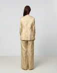 EP YAYING Mulberry Silk Jacquard 3/4 Sleeve Collarless Blazer Jacket