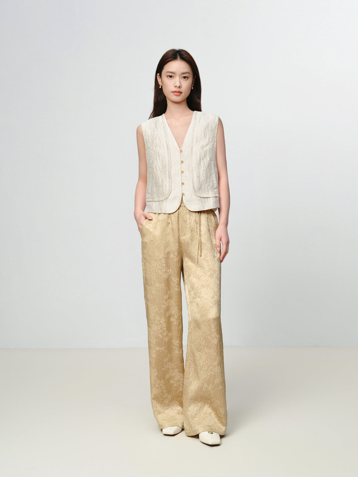 EP YAYING Mulberry Silk Wide-Leg Pants