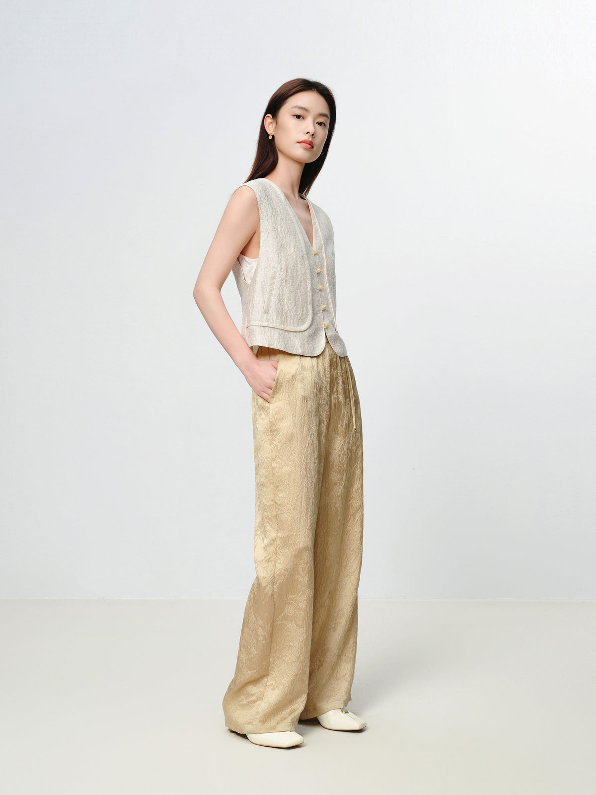 EP YAYING Mulberry Silk Wide-Leg Pants