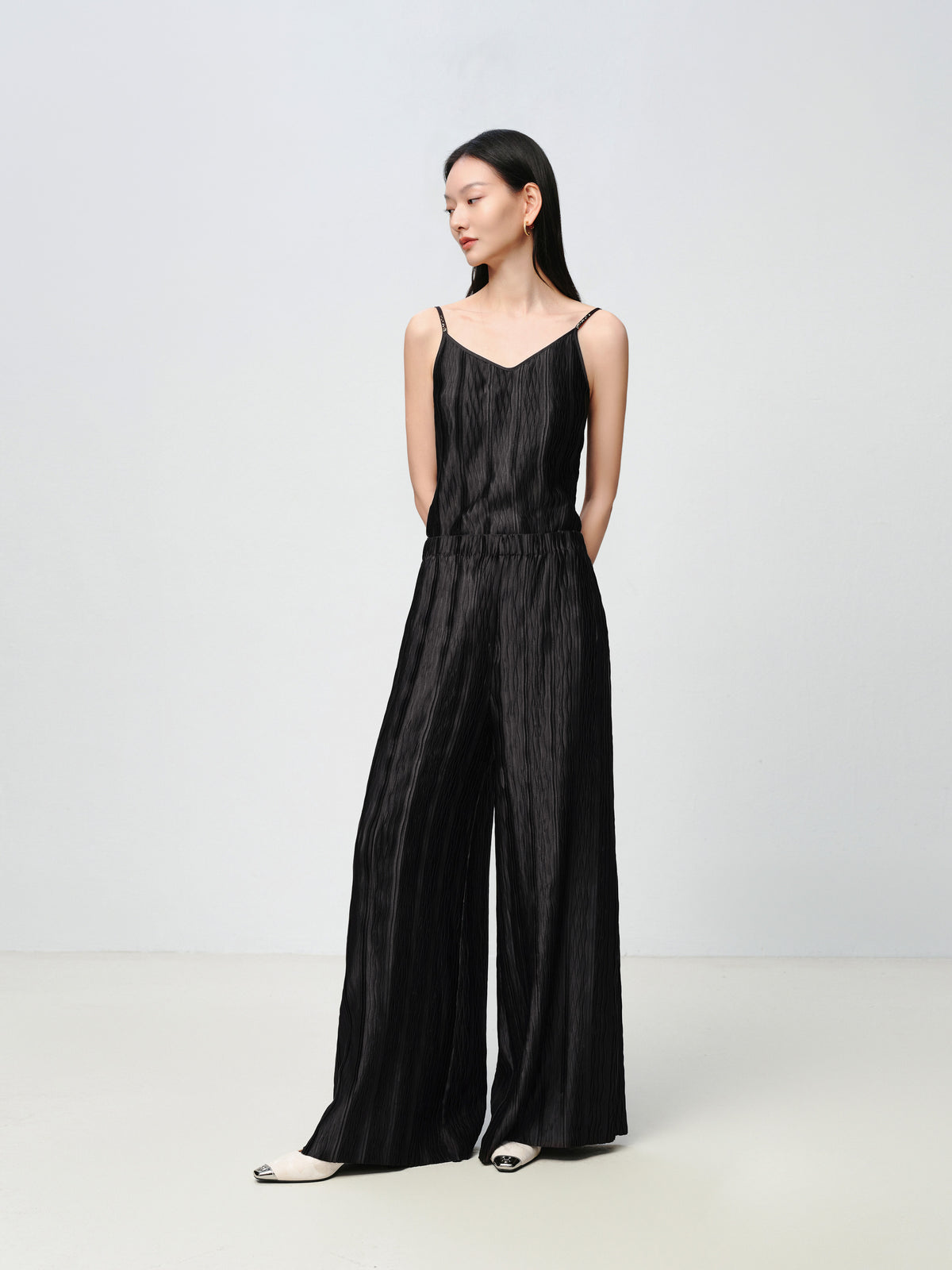 EP YAYING Black Relaxed-Fit Straight-Leg Pants Casual Pants